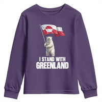 I Stand With Greenland Youth Sweatshirt Cute Polar Bear Holding Flag Political Support