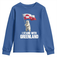I Stand With Greenland Youth Sweatshirt Cute Polar Bear Holding Flag Political Support