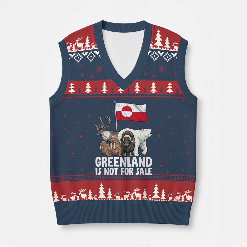 Greenland Is Not For Sale V-Neck Knit Sweater Vest Arctic Animal Resist Protest Greenland Flag