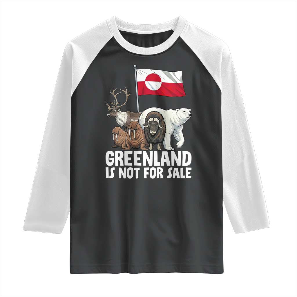 Greenland Is Not For Sale Raglan Shirt Arctic Animal Resist Protest Greenland Flag