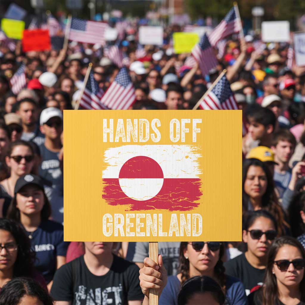 Hands Off Greenland Protest Sign Distressed Flag Resist Political Protest