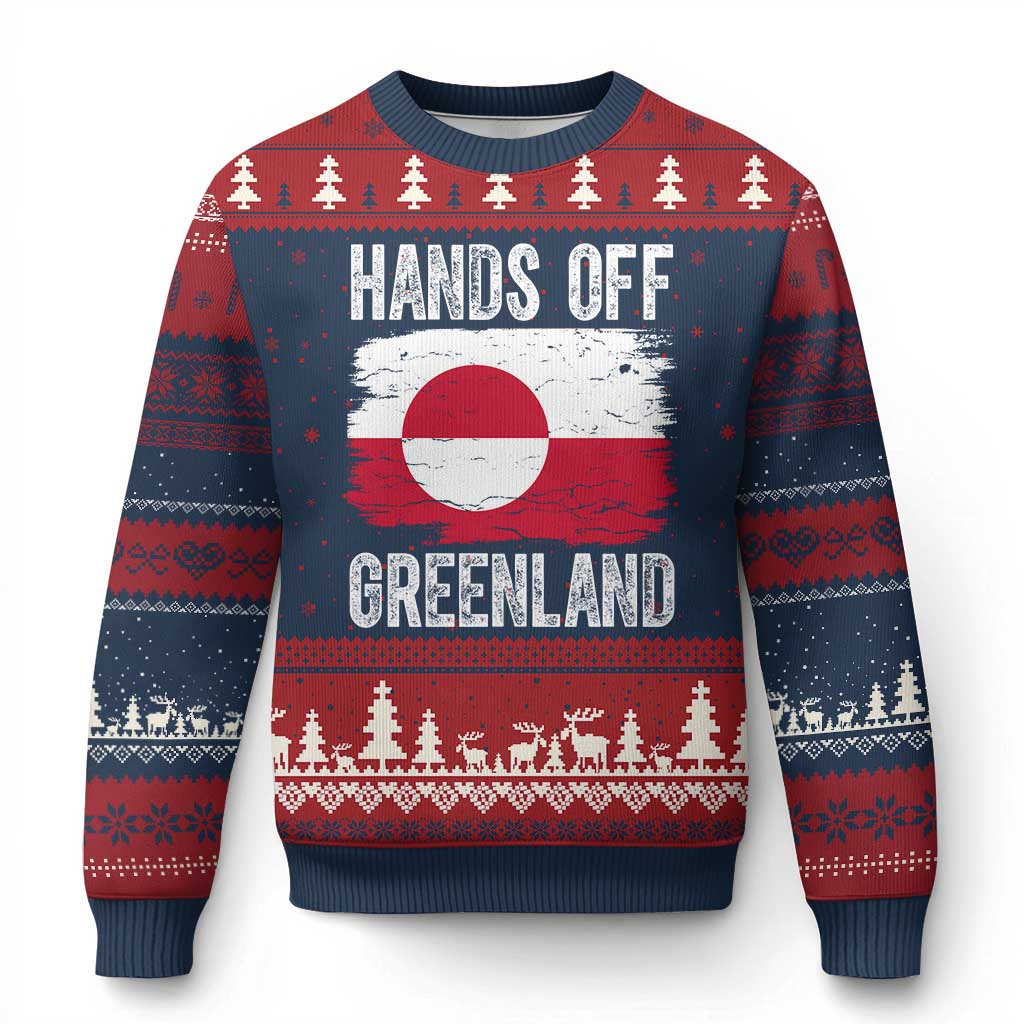 Hands Off Greenland Ugly Christmas Sweater Distressed Flag Resist Political Protest