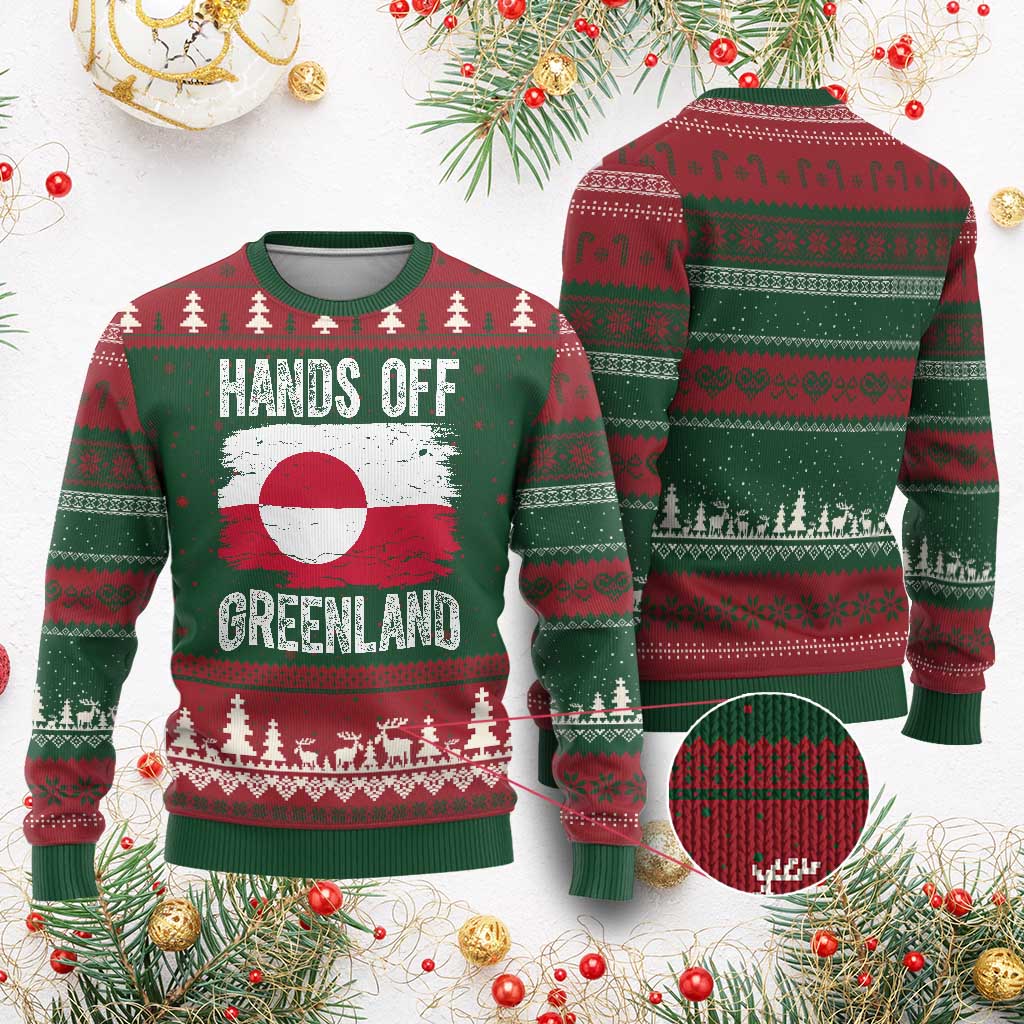 Hands Off Greenland Ugly Christmas Sweater Distressed Flag Resist Political Protest