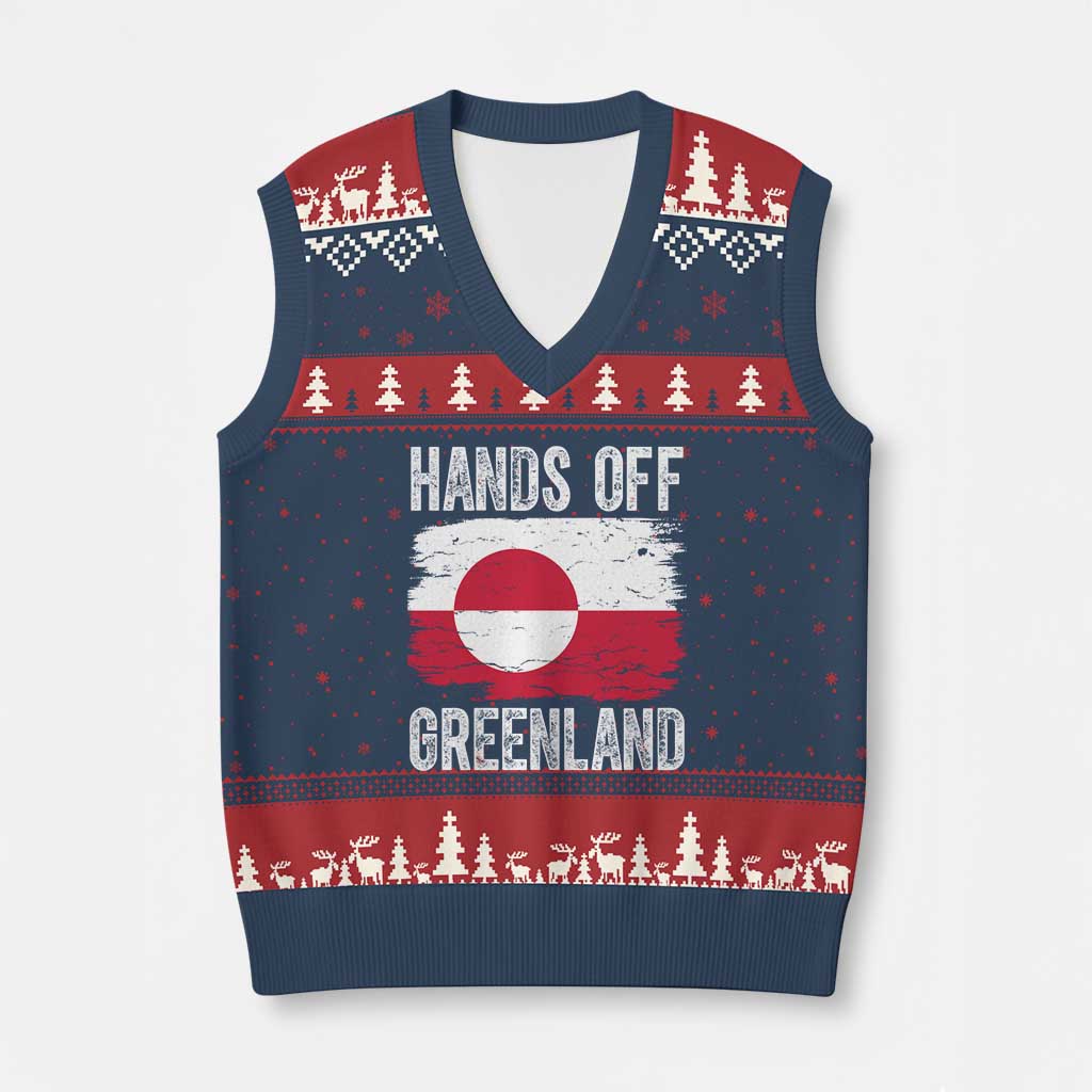Hands Off Greenland V-Neck Knit Sweater Vest Distressed Flag Resist Political Protest