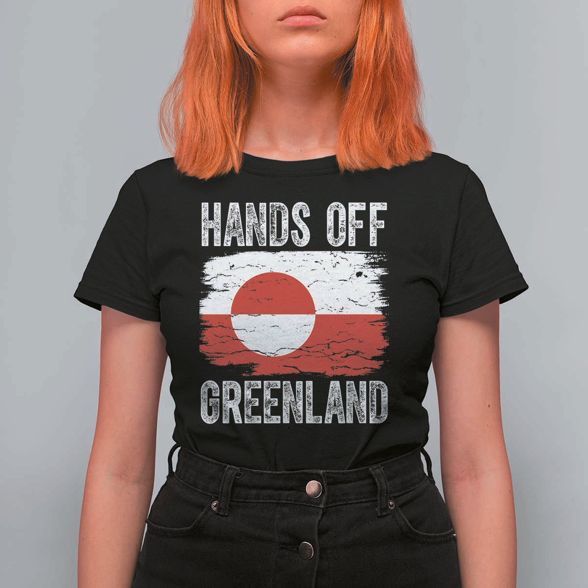 Hands Off Greenland T Shirt For Women Distressed Flag Resist Political Protest