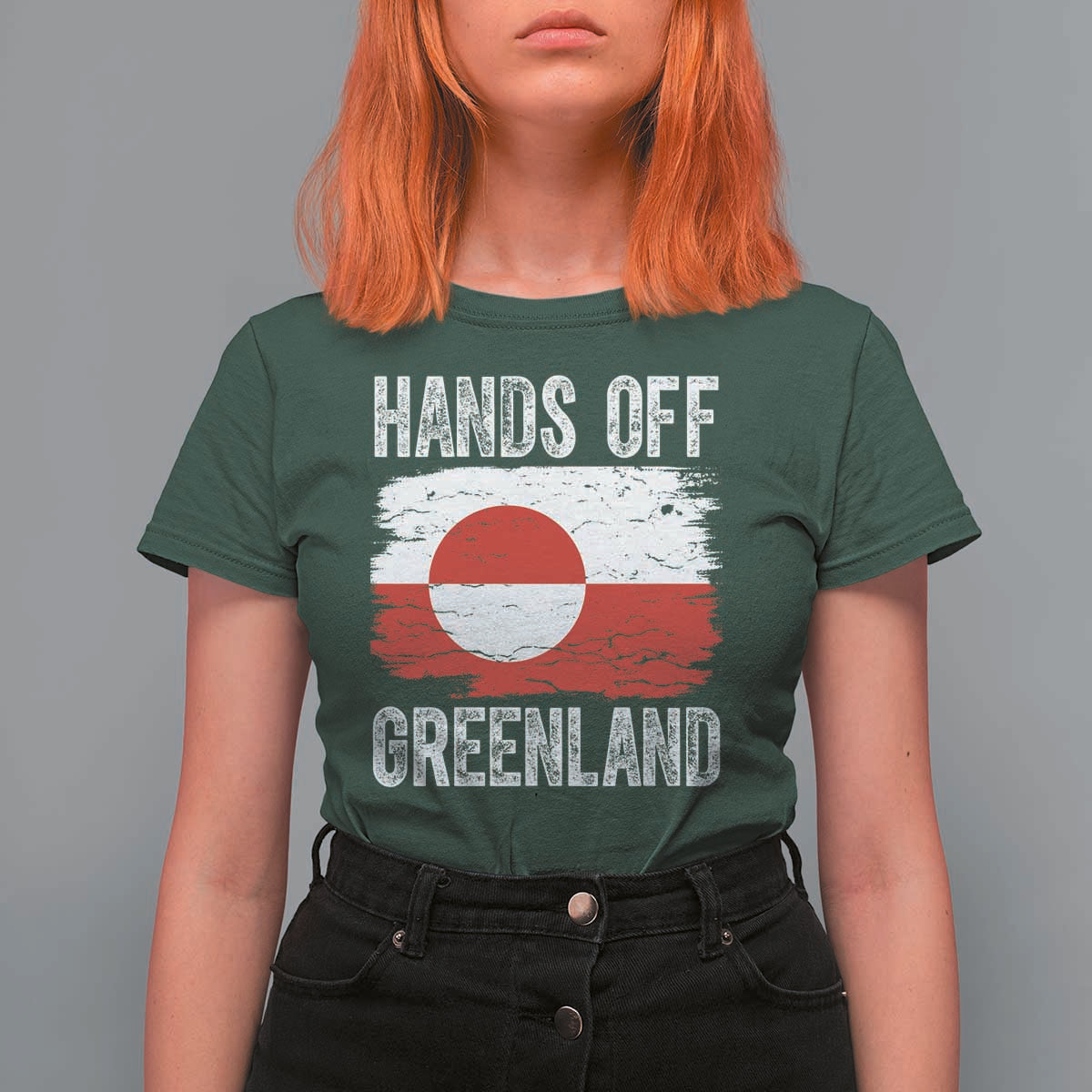 Hands Off Greenland T Shirt For Women Distressed Flag Resist Political Protest