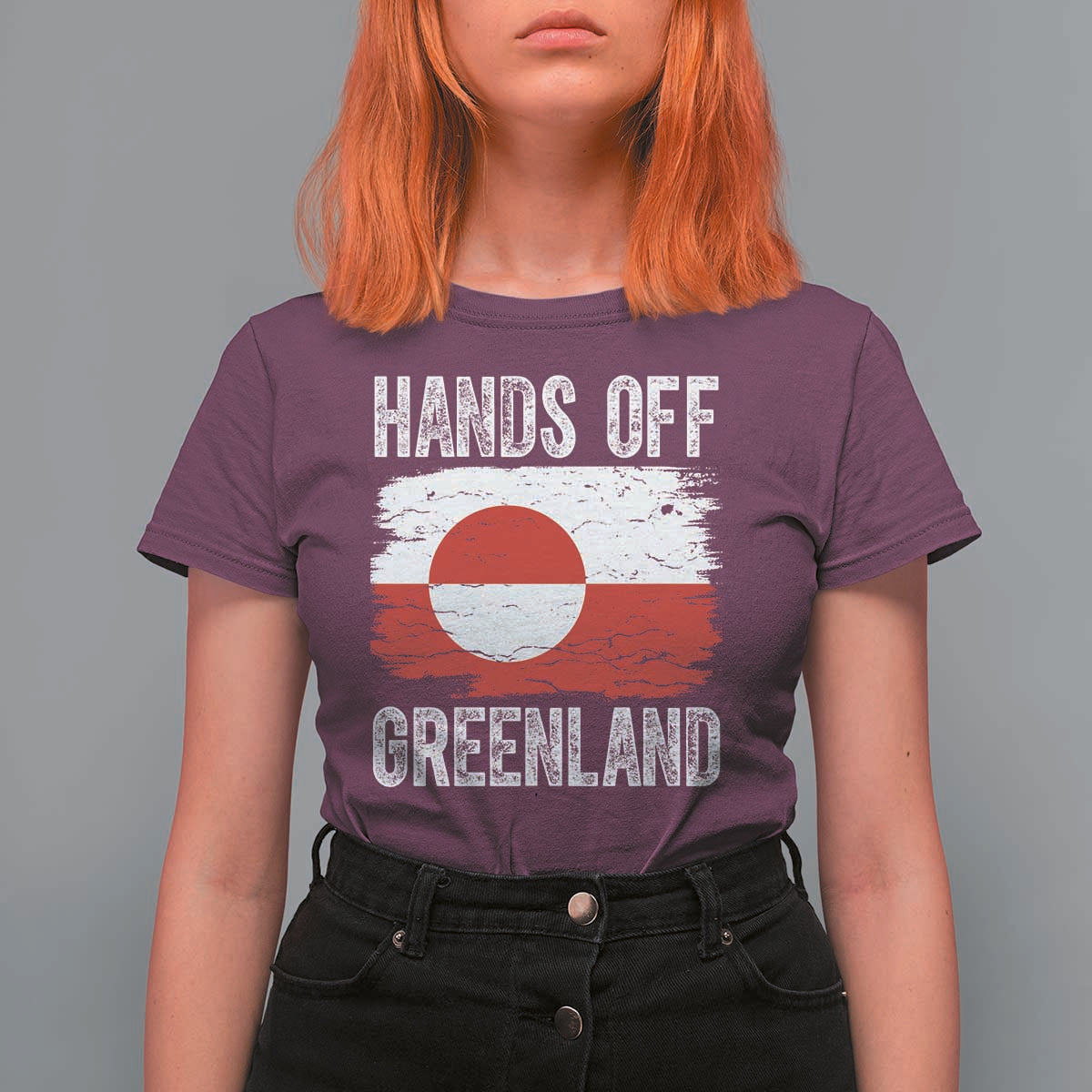 Hands Off Greenland T Shirt For Women Distressed Flag Resist Political Protest
