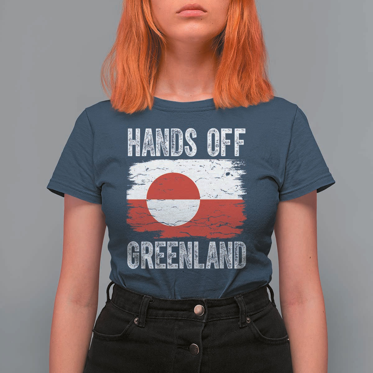 Hands Off Greenland T Shirt For Women Distressed Flag Resist Political Protest