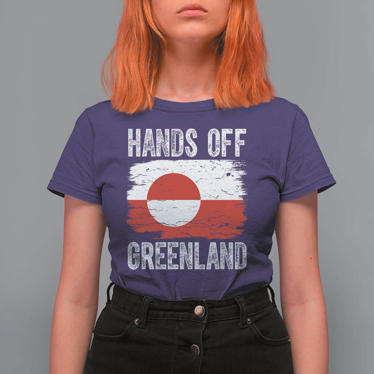 Hands Off Greenland T Shirt For Women Distressed Flag Resist Political Protest