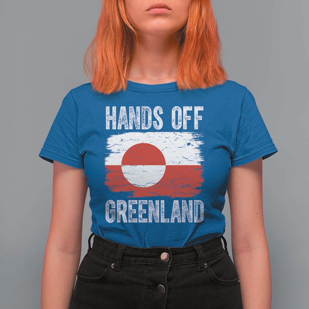 Hands Off Greenland T Shirt For Women Distressed Flag Resist Political Protest