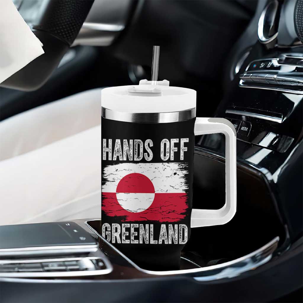 Hands Off Greenland Tumbler With Handle Distressed Flag Resist Political Protest