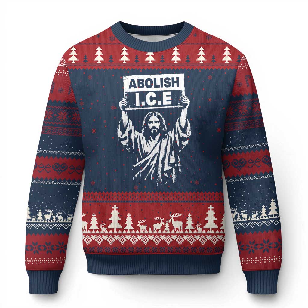 Jesus Abolish Ice Protest Ugly Christmas Sweater Religious Faith Justice and Freedom Resistance
