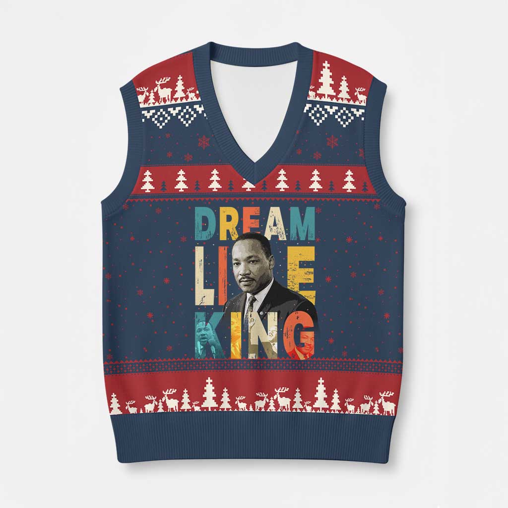 Dream Like King Inspirational MLK Graphic V-Neck Knit Sweater Vest Civil Rights Legacy Tribute