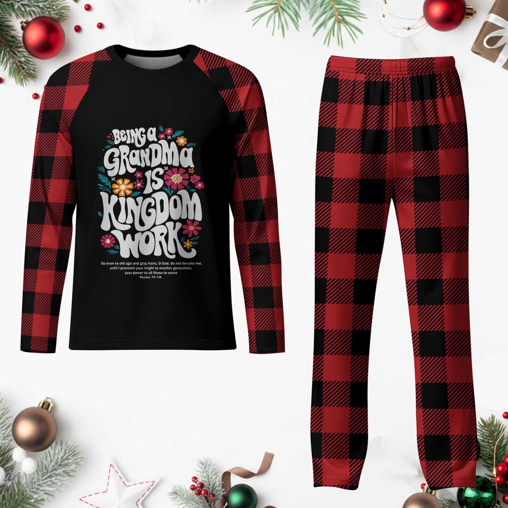 Floral Scripture for Grandmother Plaid Pajama Set Being a Grandma is Kingdom Work Christian Faith Inpired