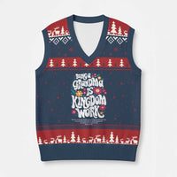 Floral Scripture for Grandmother V-Neck Knit Sweater Vest Being a Grandma is Kingdom Work Christian Faith Inpired