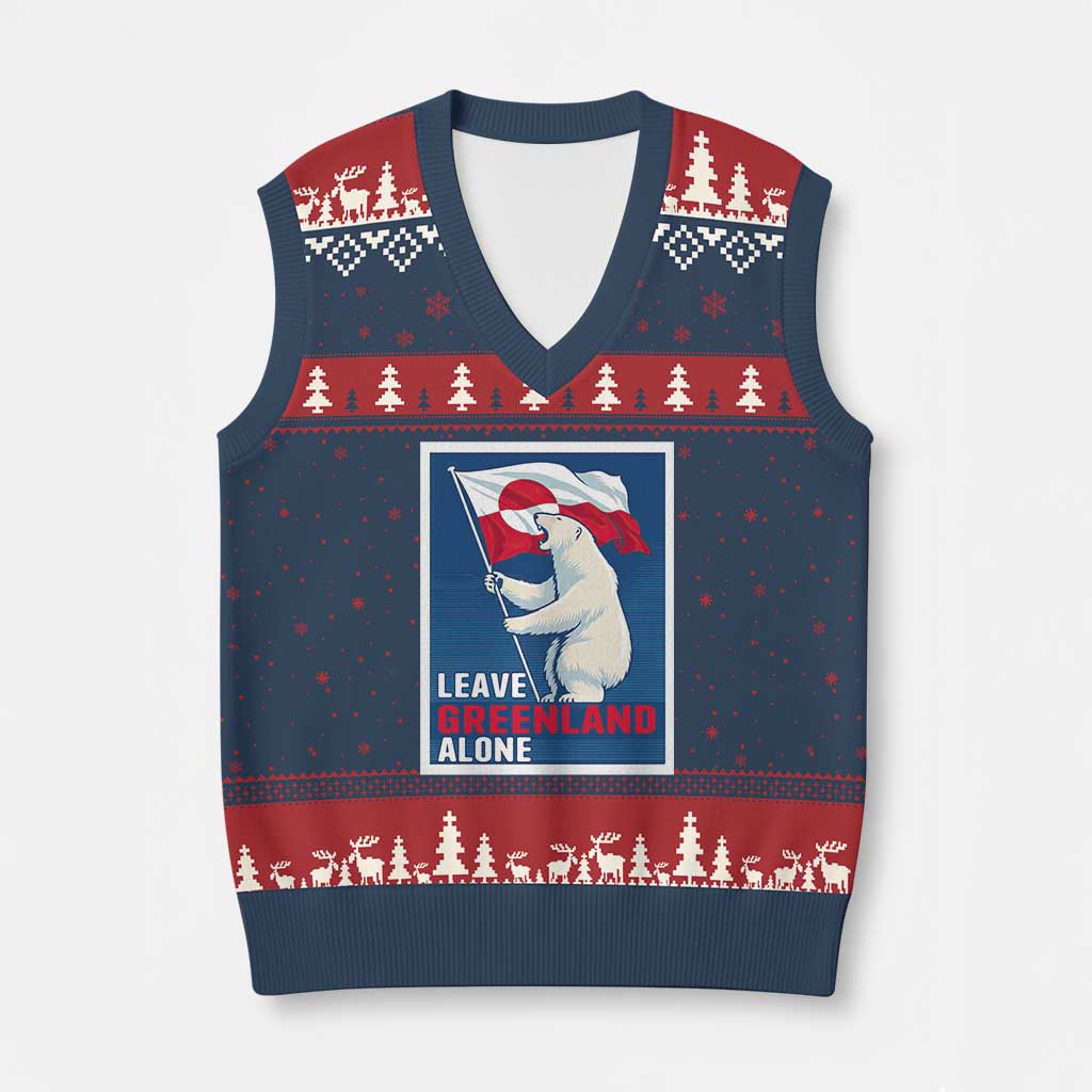 Leave Greenland Alone Polar Bear Resist V-Neck Knit Sweater Vest Vintage Patriotic Propaganda Sovereignty Protest