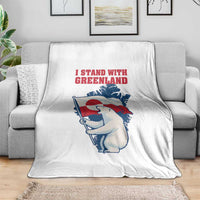 I Stand With Greenland Patriotic Throw Blanket Polar Bear Holding Flag Over Map