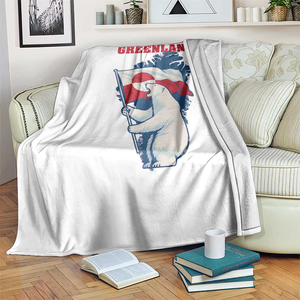I Stand With Greenland Patriotic Throw Blanket Polar Bear Holding Flag Over Map