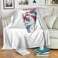 I Stand With Greenland Patriotic Throw Blanket Polar Bear Holding Flag Over Map