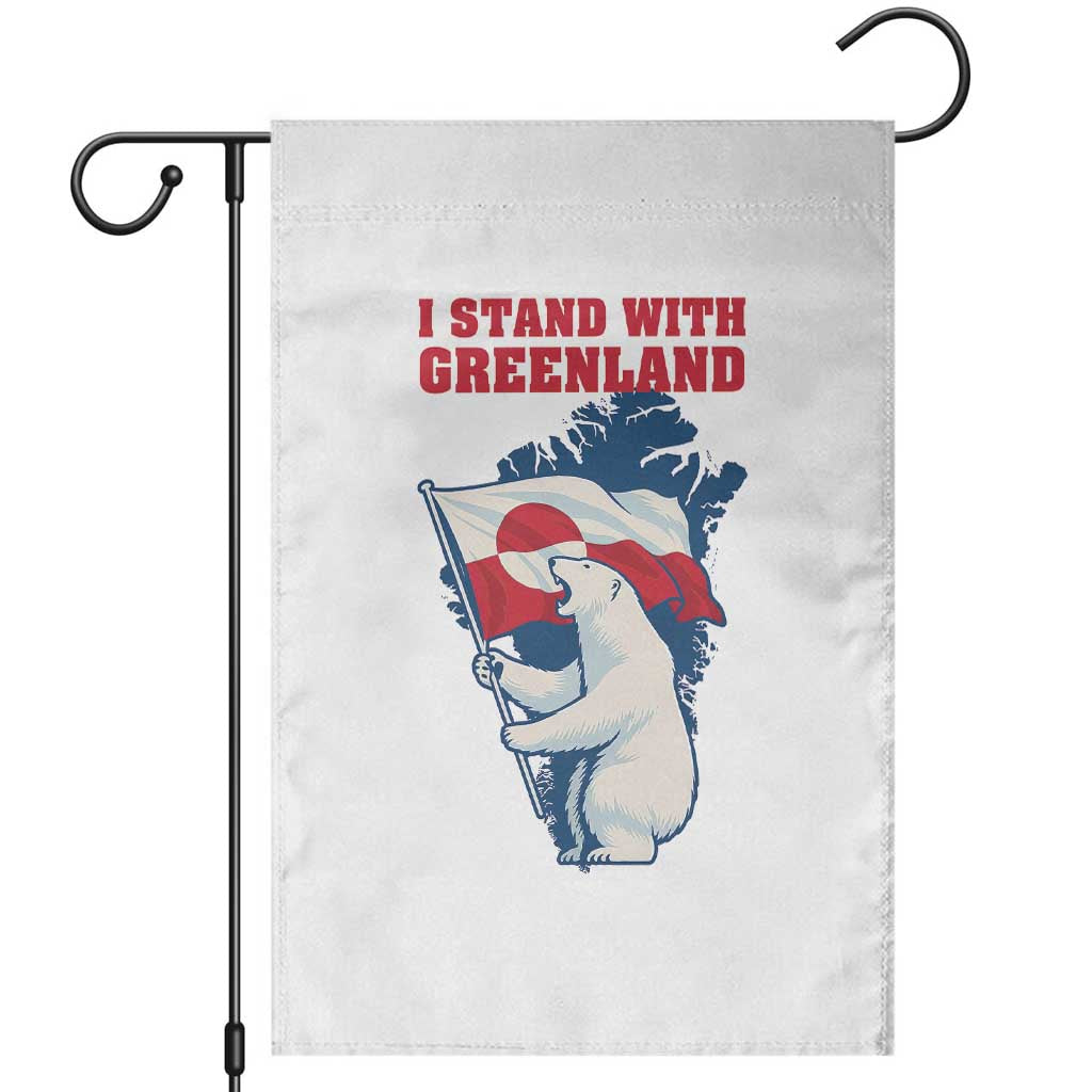 I Stand With Greenland Patriotic Garden Flag Polar Bear Holding Flag Over Map