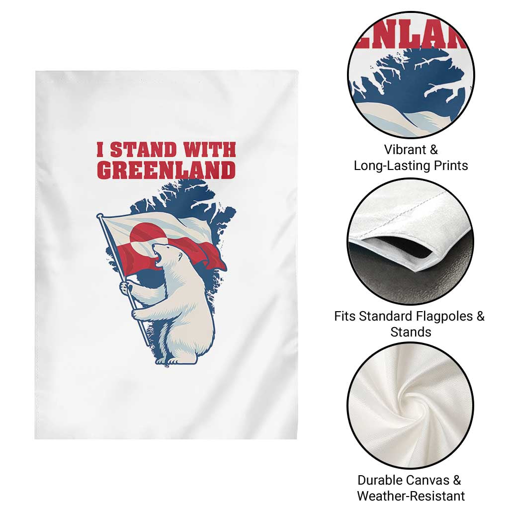 I Stand With Greenland Patriotic Garden Flag Polar Bear Holding Flag Over Map