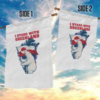 I Stand With Greenland Patriotic Garden Flag Polar Bear Holding Flag Over Map