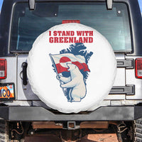 I Stand With Greenland Patriotic Spare Tire Cover Polar Bear Holding Flag Over Map