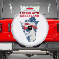 I Stand With Greenland Patriotic Spare Tire Cover Polar Bear Holding Flag Over Map