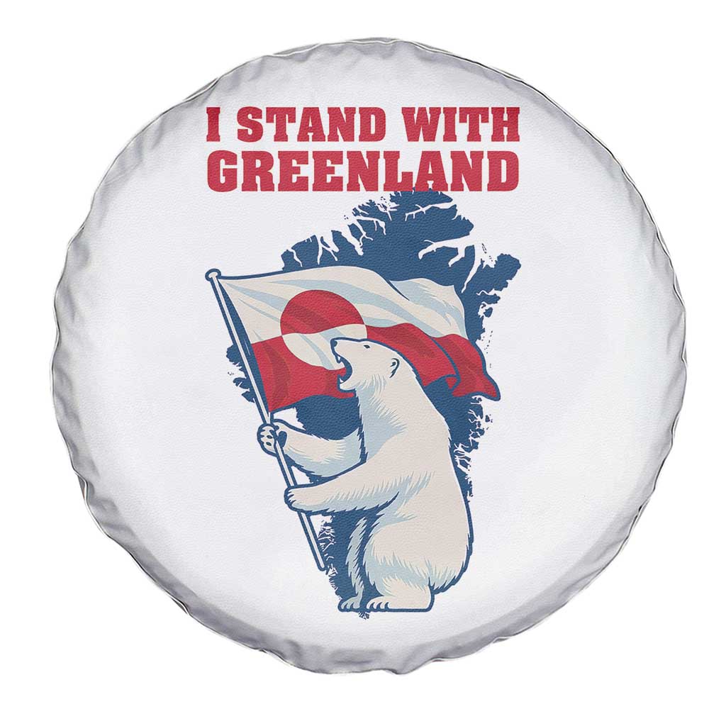 I Stand With Greenland Patriotic Spare Tire Cover Polar Bear Holding Flag Over Map
