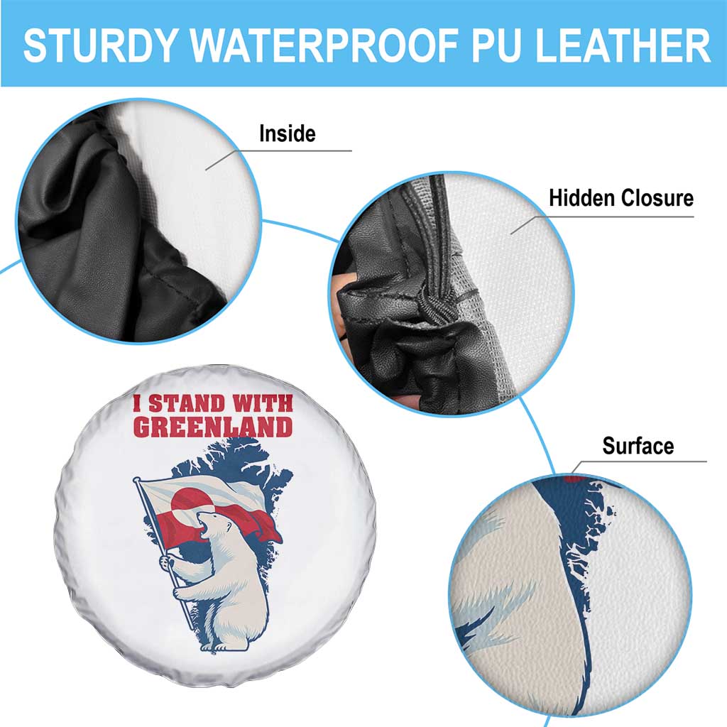 I Stand With Greenland Patriotic Spare Tire Cover Polar Bear Holding Flag Over Map
