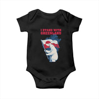 I Stand With Greenland Patriotic Baby Onesie Polar Bear Holding Flag Over Map