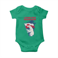 I Stand With Greenland Patriotic Baby Onesie Polar Bear Holding Flag Over Map