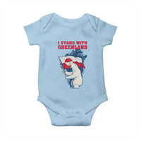 I Stand With Greenland Patriotic Baby Onesie Polar Bear Holding Flag Over Map