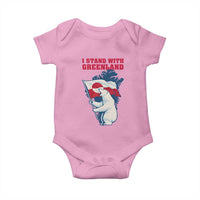 I Stand With Greenland Patriotic Baby Onesie Polar Bear Holding Flag Over Map