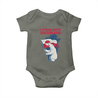 I Stand With Greenland Patriotic Baby Onesie Polar Bear Holding Flag Over Map