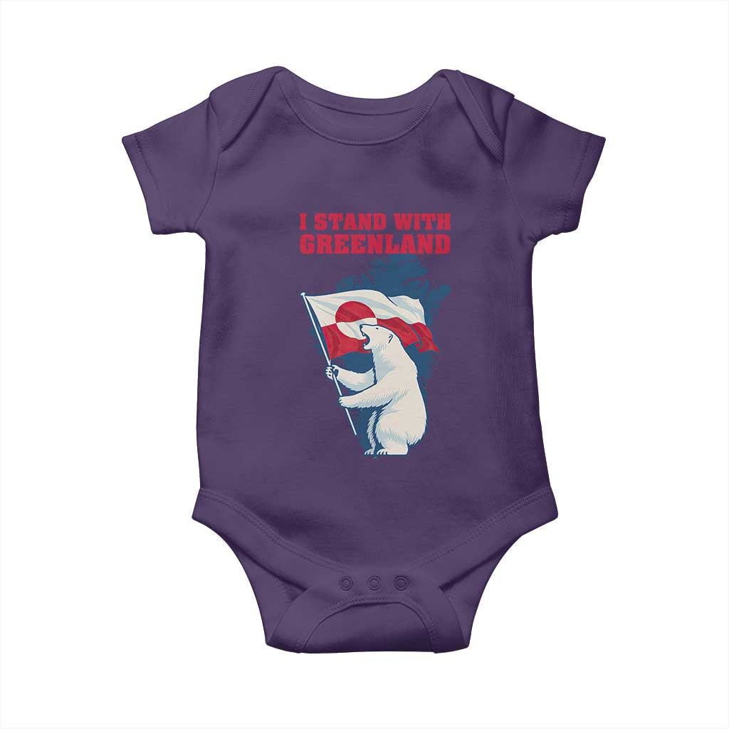 I Stand With Greenland Patriotic Baby Onesie Polar Bear Holding Flag Over Map