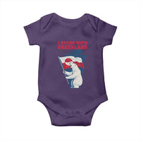 I Stand With Greenland Patriotic Baby Onesie Polar Bear Holding Flag Over Map