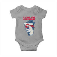 I Stand With Greenland Patriotic Baby Onesie Polar Bear Holding Flag Over Map