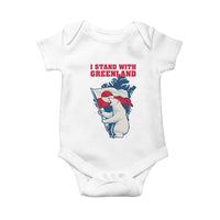 I Stand With Greenland Patriotic Baby Onesie Polar Bear Holding Flag Over Map