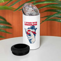 I Stand With Greenland Patriotic 4 in 1 Can Cooler Tumbler Polar Bear Holding Flag Over Map