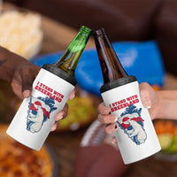 I Stand With Greenland Patriotic 4 in 1 Can Cooler Tumbler Polar Bear Holding Flag Over Map