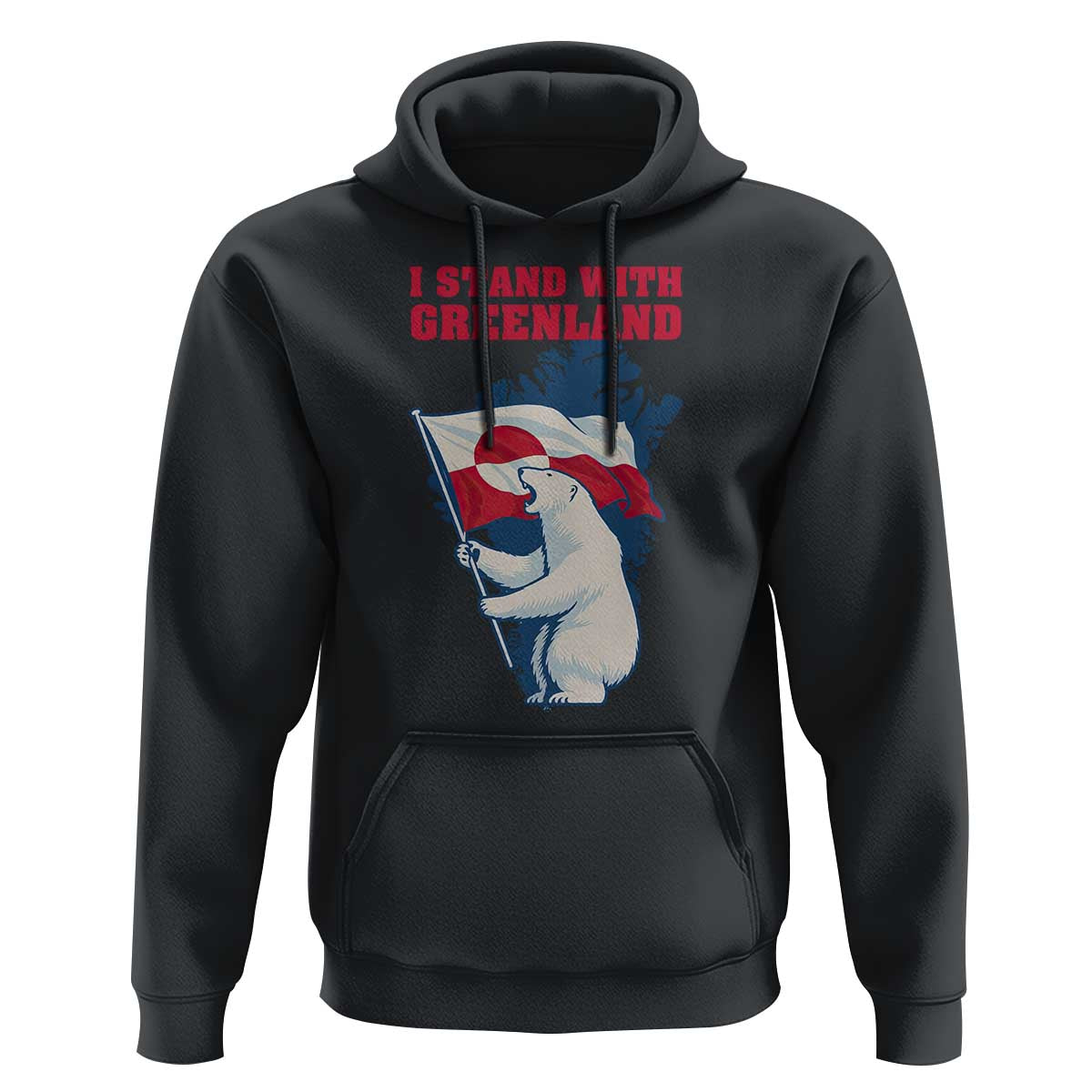 I Stand With Greenland Patriotic Hoodie Polar Bear Holding Flag Over Map