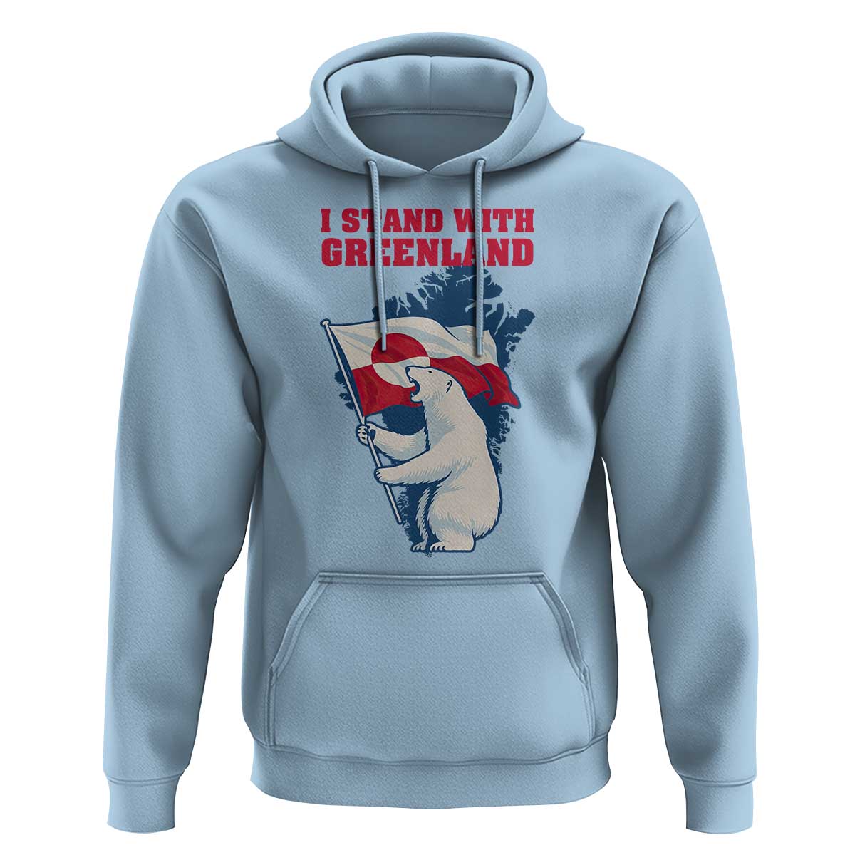I Stand With Greenland Patriotic Hoodie Polar Bear Holding Flag Over Map