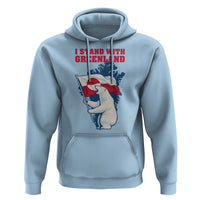 I Stand With Greenland Patriotic Hoodie Polar Bear Holding Flag Over Map