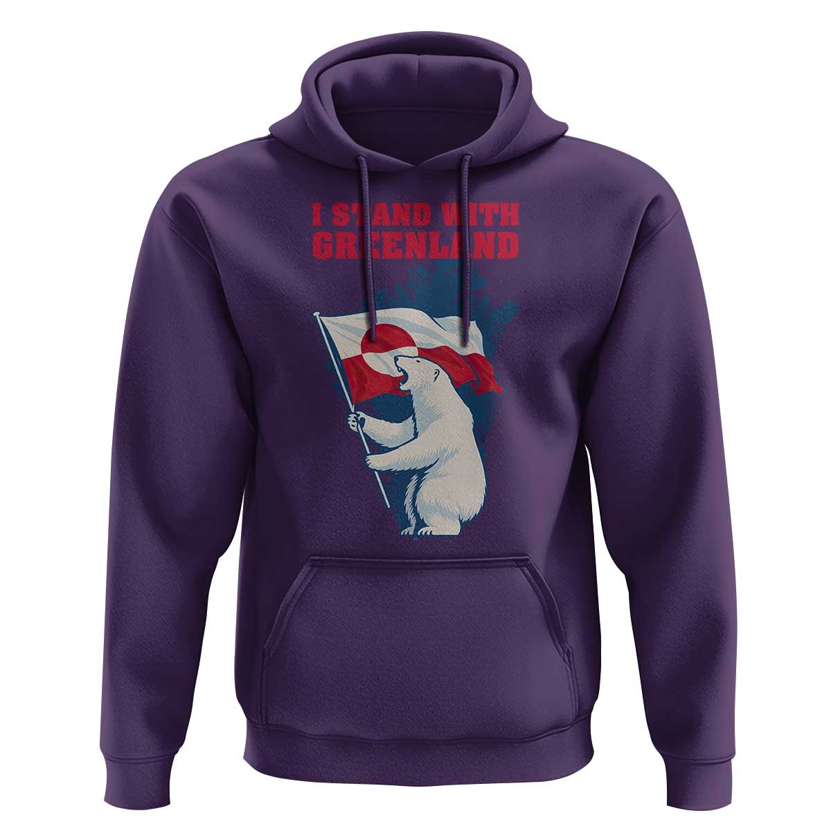 I Stand With Greenland Patriotic Hoodie Polar Bear Holding Flag Over Map