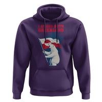 I Stand With Greenland Patriotic Hoodie Polar Bear Holding Flag Over Map