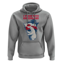 I Stand With Greenland Patriotic Hoodie Polar Bear Holding Flag Over Map