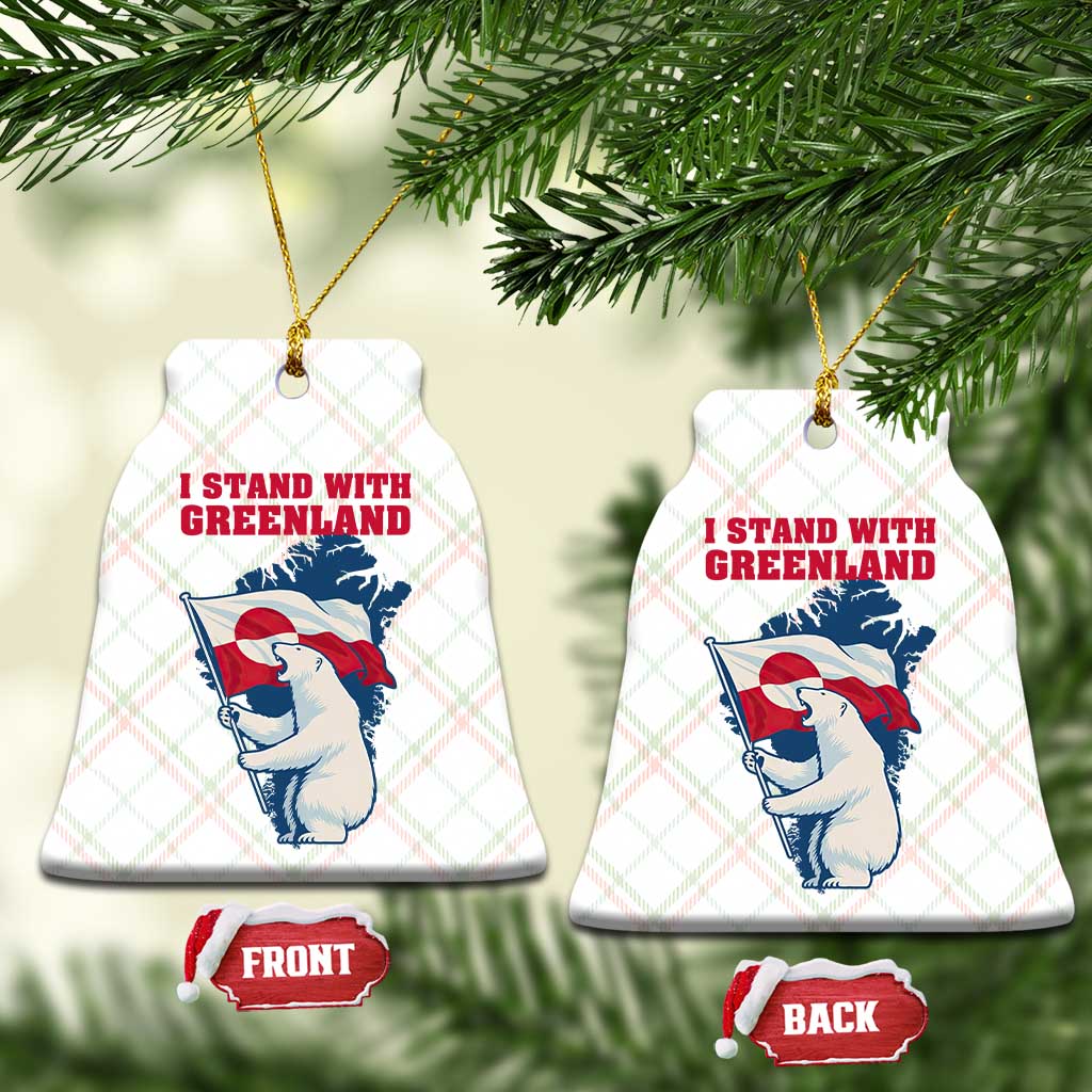 I Stand With Greenland Patriotic Ceramic Ornament Polar Bear Holding Flag Over Map