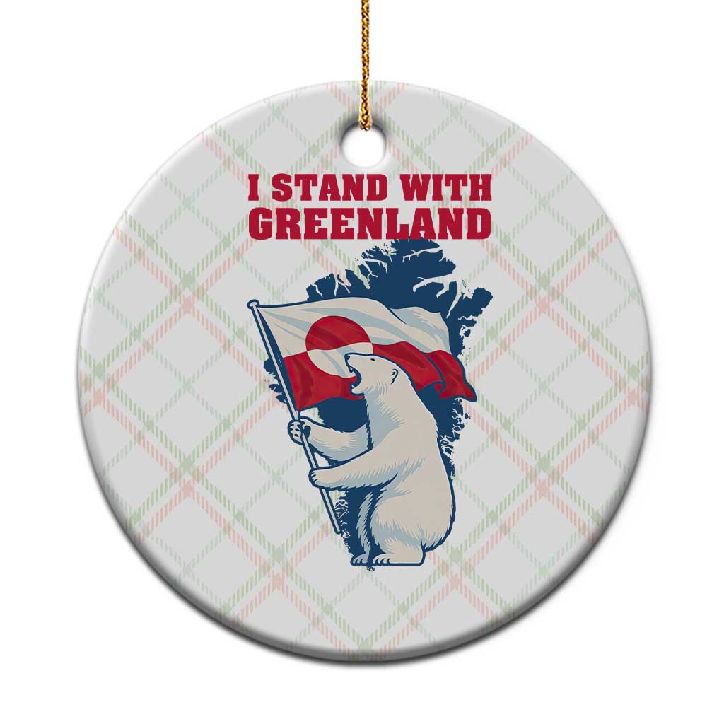 I Stand With Greenland Patriotic Ceramic Ornament Polar Bear Holding Flag Over Map