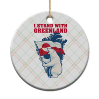 I Stand With Greenland Patriotic Ceramic Ornament Polar Bear Holding Flag Over Map